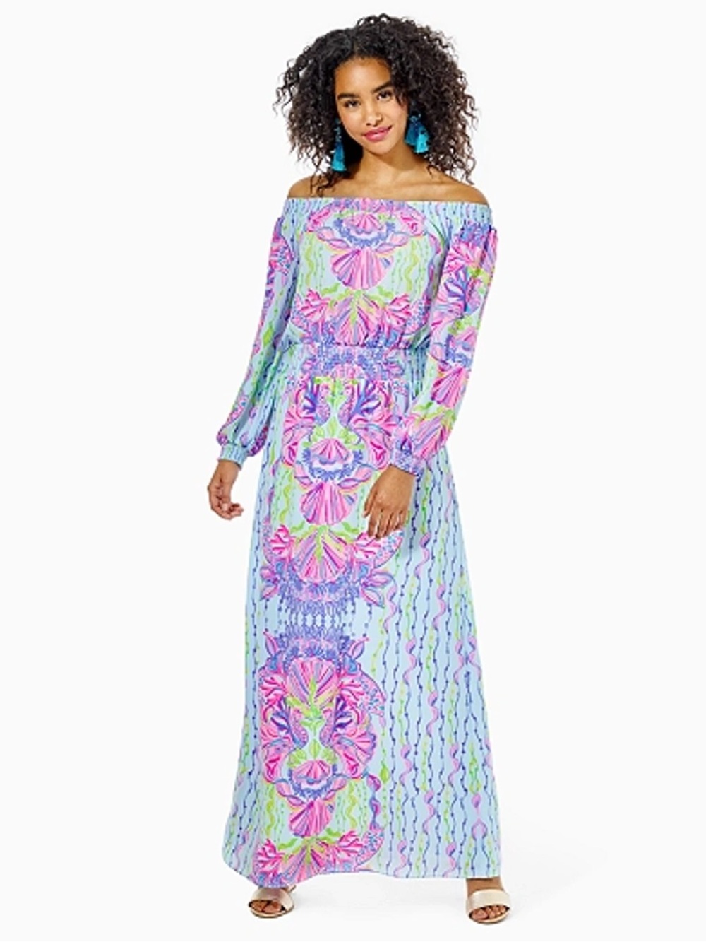 Lilly Pulitzer Bria Off-the-shoulder Maxi Dress In Multi Sea Shellabration small